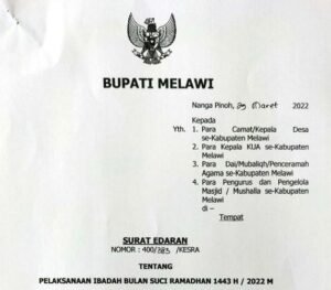 Surat Edaran Bupati Melawi Tentang Pelaksanaan Ibadah Bulan Suci Ramadhan 1443 H