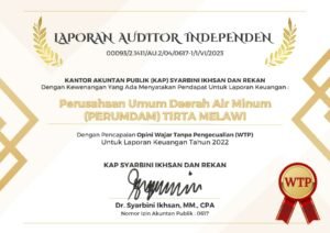 Perumdam Tirta Melawi Raih Predikat Opini WTP Laporan Keuangan Tahun 2022