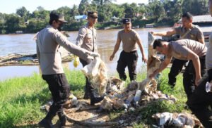 Polisi Peduli Lingkungan, 122 Personil Polres Melawi Bersihkan Sampah